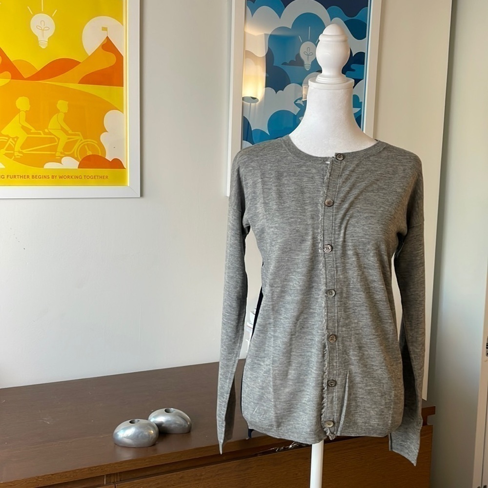 Zadig & Voltaire Skull Jewel Navy Gray Cardigan Pearl Buttons M - Picture 2 of 6